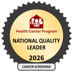 HRSA Badge recognizing Su Clinica as a National Leader in Cancer Screening